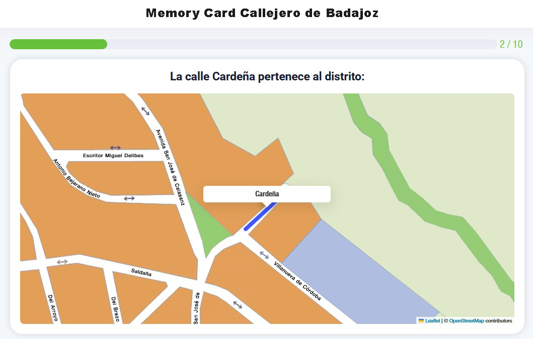 Memroy Card Callejero de Badajoz